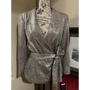 Perfect For The Holiday Season Adrianna Papell Metallic Wrap Top Sz14 RET $139